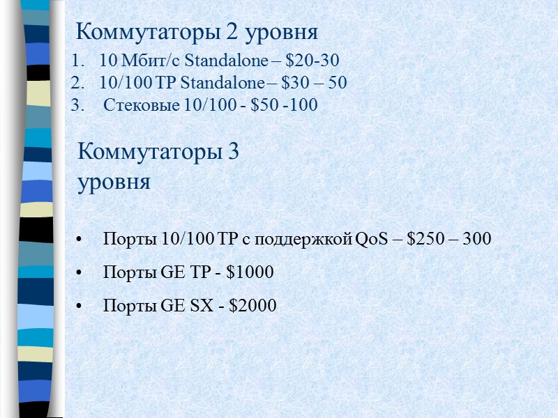 Коммутаторы 3 уровня  Порты 10/100 TP с поддержкой QoS – $250 – 300